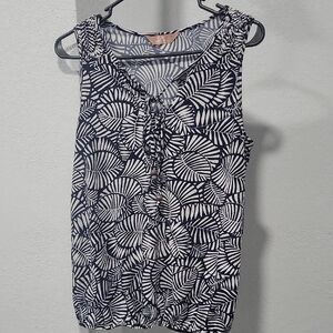 SJS Black and White Ruched Sleeveless Blouse